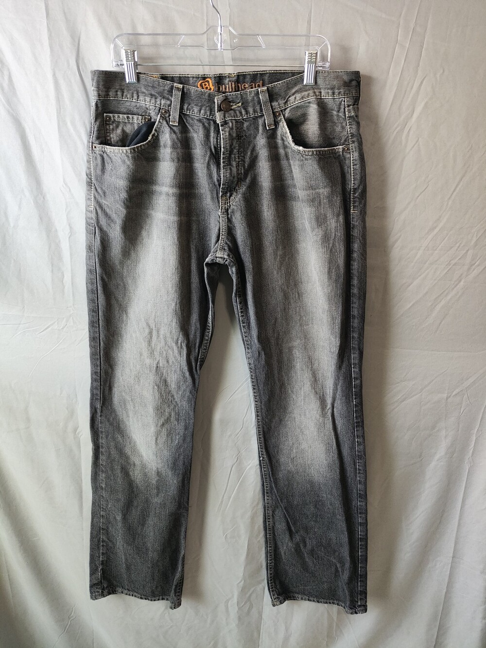 Bullhead Jeans Mens 33x34 Gray Slim Boot Cut Denim Faded Distressed Casual Pants
